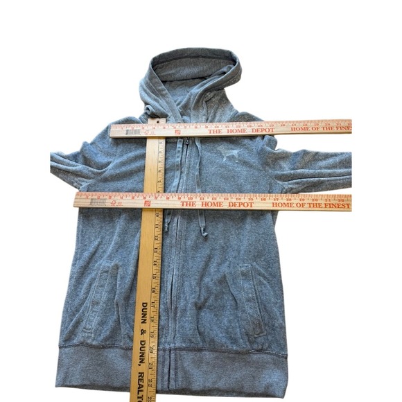 VTG"PINK" Victorias Secret Grey Metallic Sequin Heart Full Zip Hoodie Medium Y2K - Picture 10 of 16